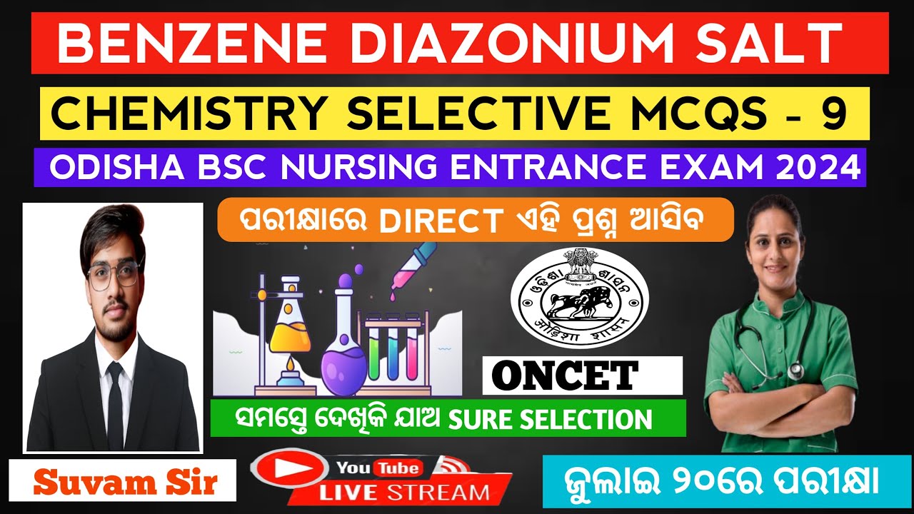 Benzene diazonium salt selective mcqs | Odisha bsc nursing entrance exam 2024