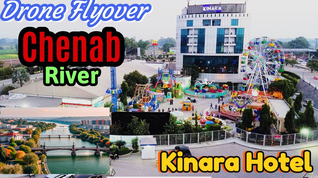 4K Drone Flyover Chenab River, Akbar Kinara Hotel Wazirabad | Amusement Park, @funwithkhubaib