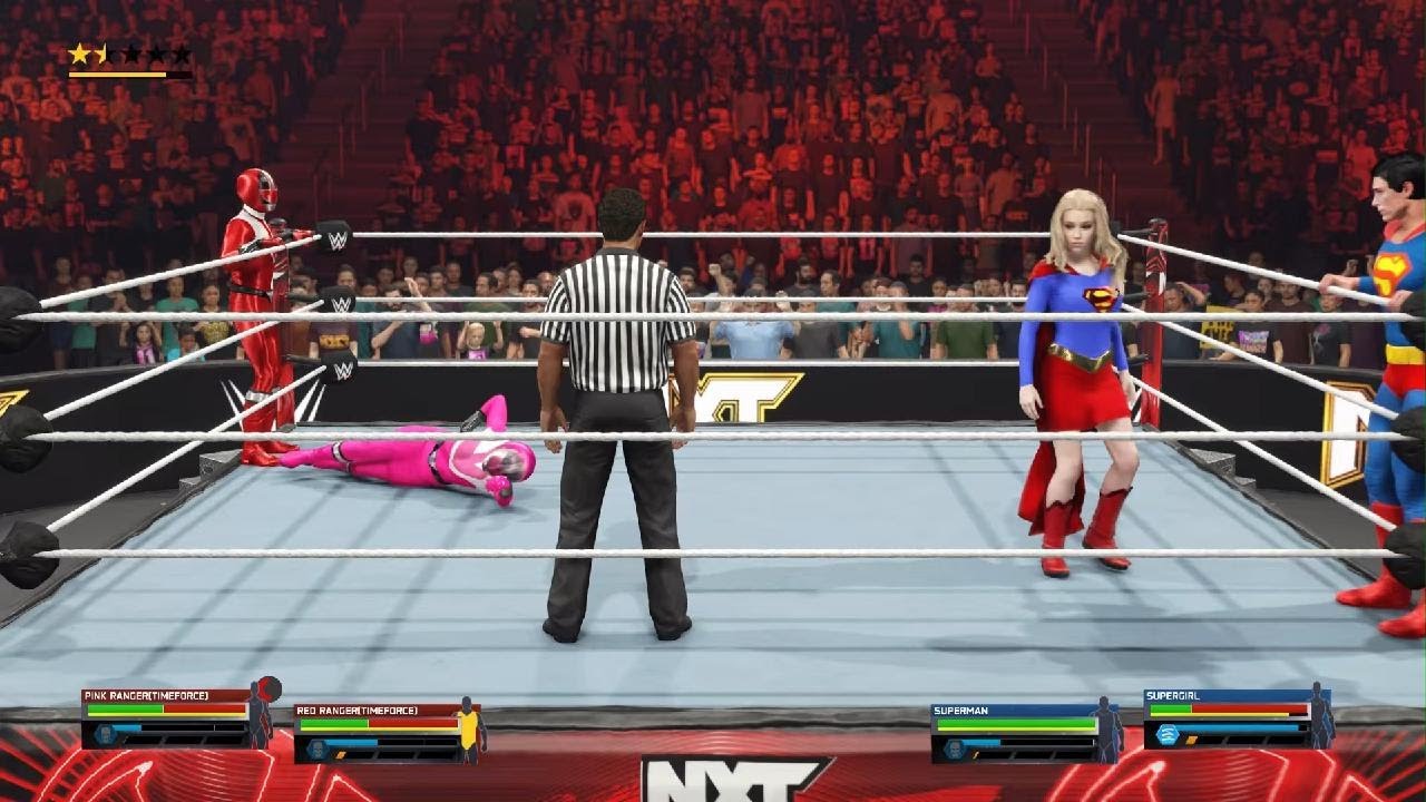 WWE 2K25: Red and Pink Time Force Rangers vs. Superman and Supergirl