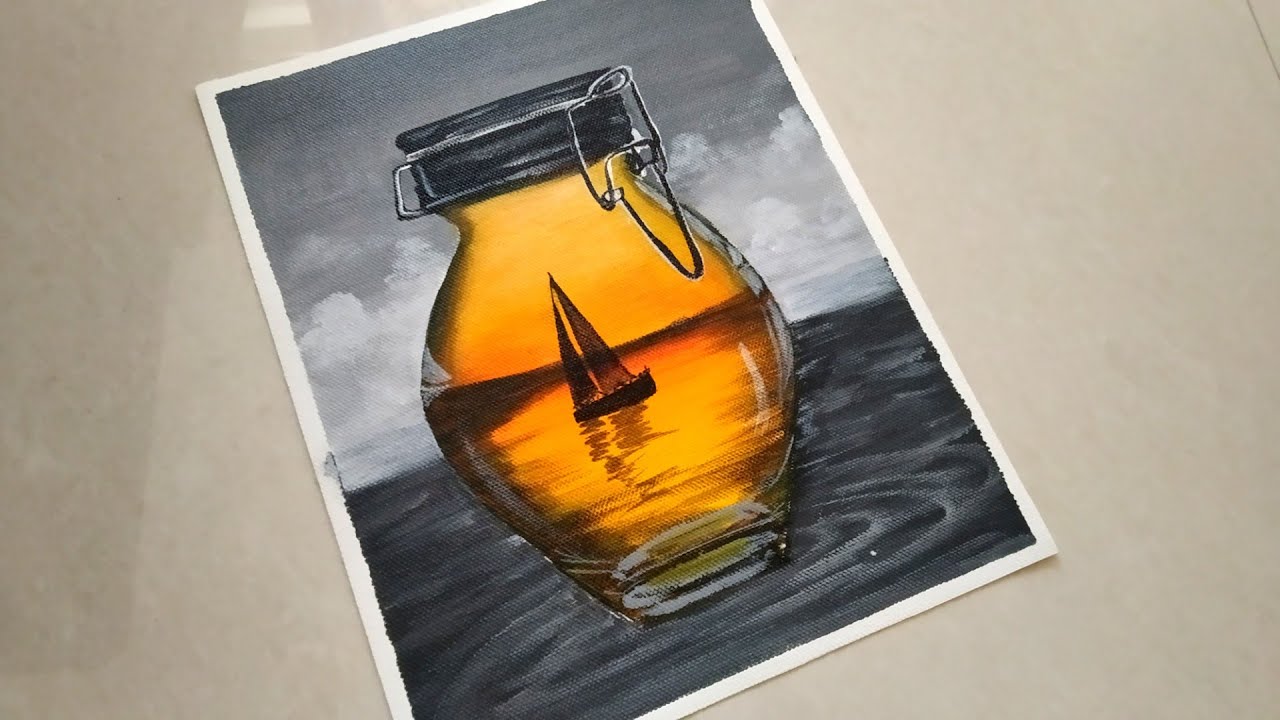 Easy Acrylic painting for Beginners/Beautiful sunset sailboat Painting for beginners/Sunset Painting
