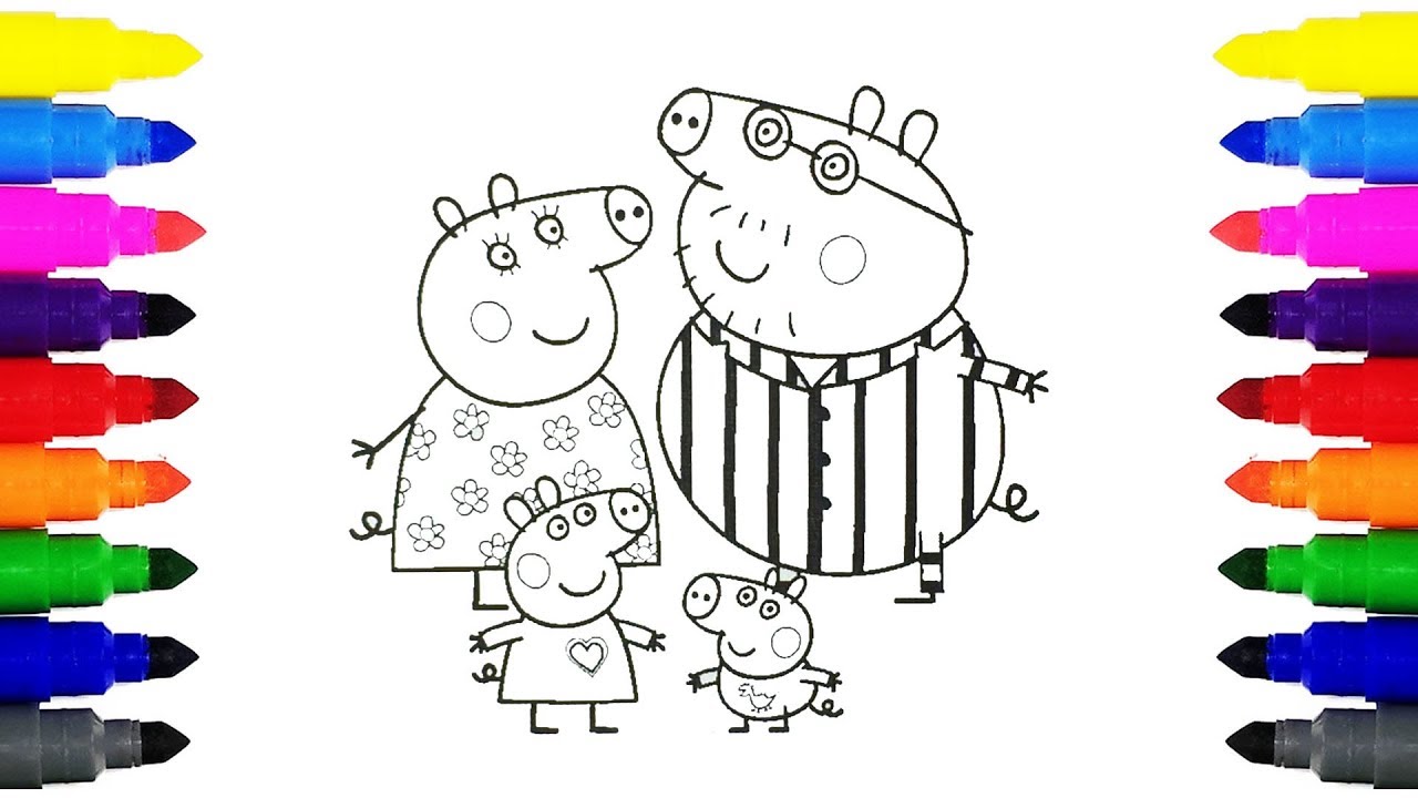 Peppa Pig Family Wearing Pajamas Coloring Pages