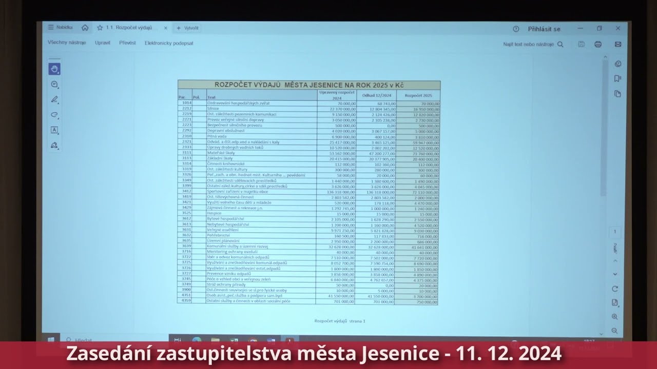 Zastupitelstvo města Jesenice 11. 12. 2024