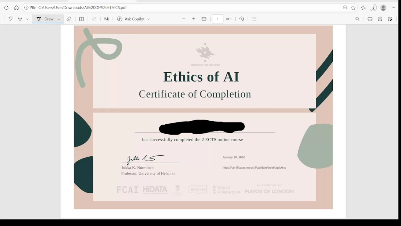 Zibonere rimwe:Ethics of AI Certificate- one of two Intermediate course required for public servants