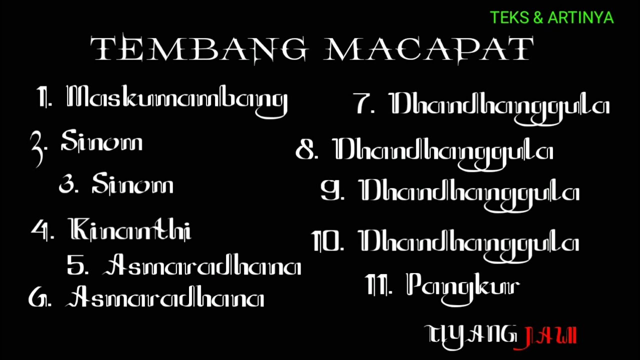 KUMPULAN TEMBANG MACAPAT | Teks dan Artinya