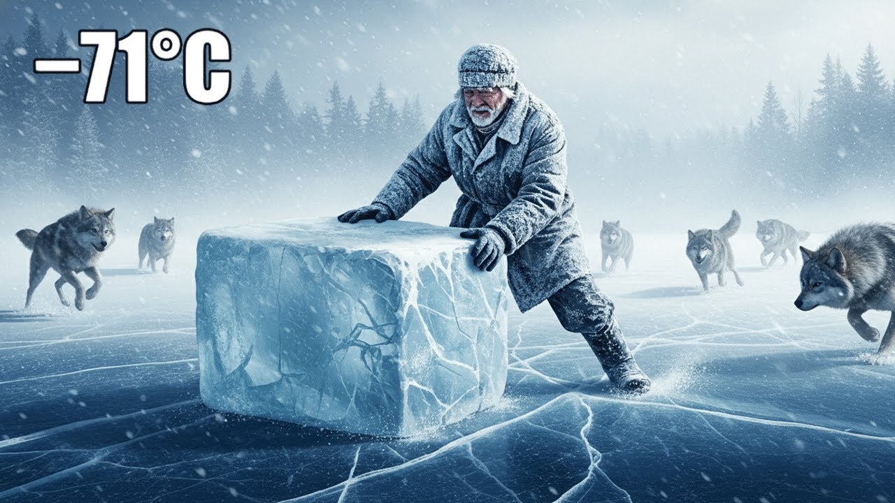 At –71°C, a 75-Year-Old Elder Drags a Heavy Ice Block Across a Frozen Lake