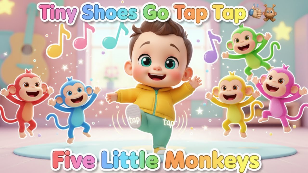Tiny Shoes Go Tap Tap 👟🐒 Five Little Monkeys | Funny Baby Dance | Little-Fun-Land