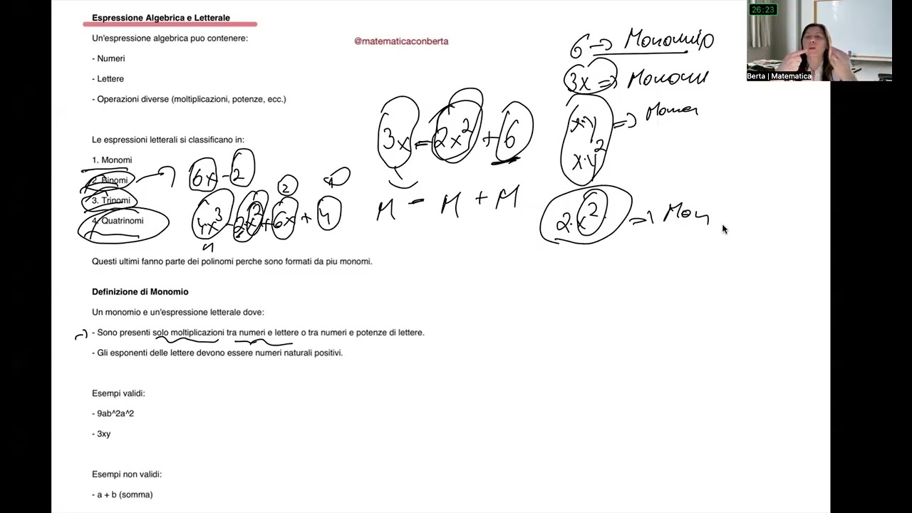 LEZIONE NR 24 - ESPRESSIONI LETTERALI I MONOMI
