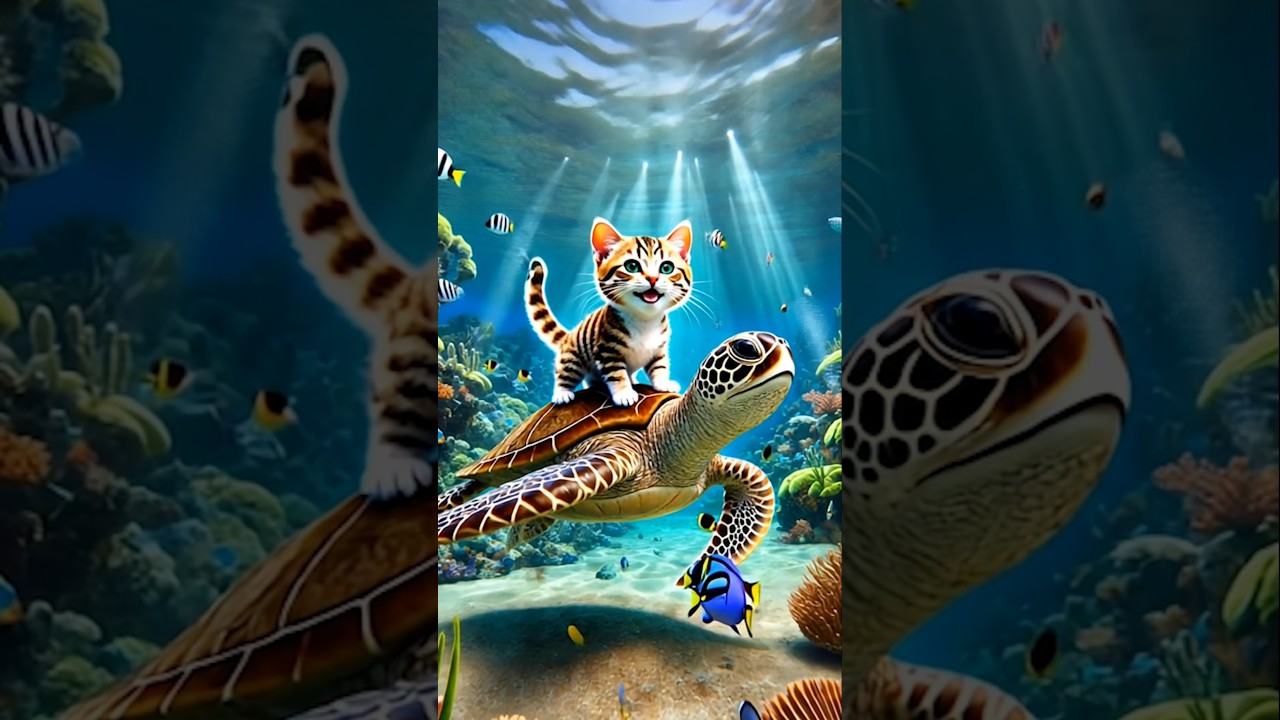 Kitten's Bali Trip! A kitten saves endangered sea turtles and dolphins. #cat#sea turtle#Bali
