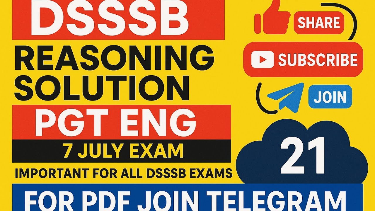 DSSSB REASONING LATEST PGT EXAM JULY 2025 #dsssb #pgt #prt #tgt #dass #kvs #ctet