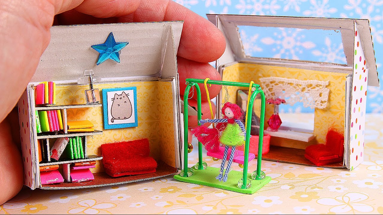 DIY Miniature Matchbox 2-Room House & Swing & Cat