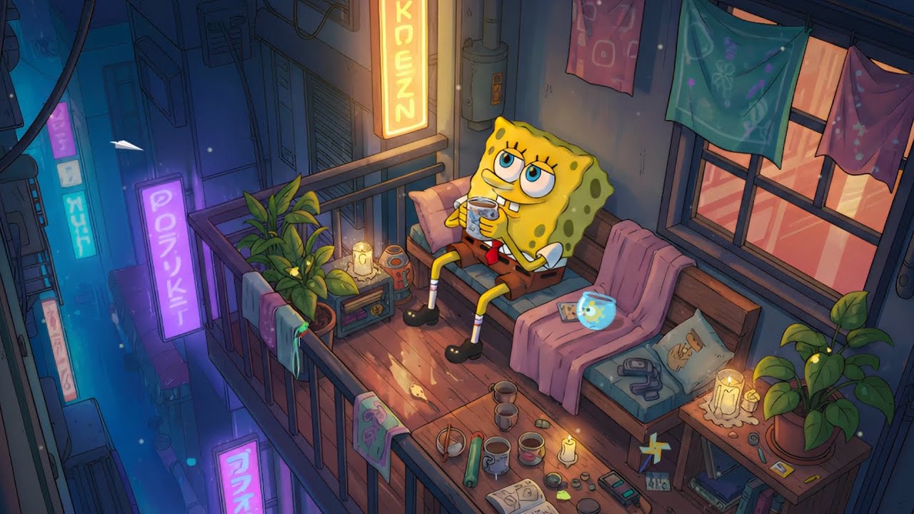 【Ｃｏｆｆｅｅ　Ａｎｄ　Ｃｈｉｌｌ】☕ SpongeBob Cozy Apartment Balcony - Lofi Hip Hop Mix ~ Beats To Wake Up/ Relax To