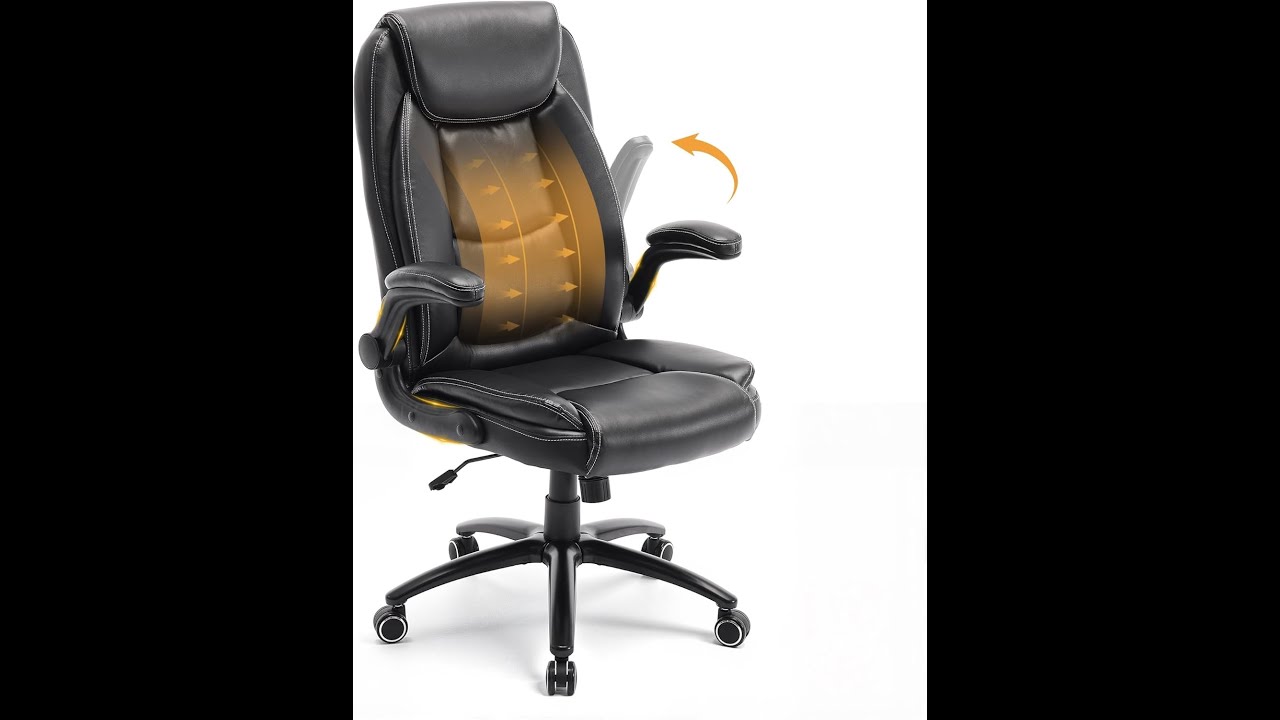 Ergonomic PU Leather Office Chair with Flip-Up Armrests, Reclining Backrest, Adjustable Height