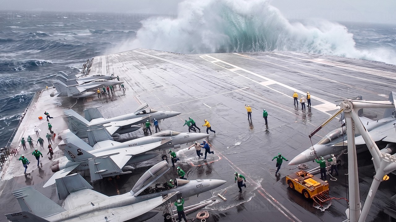 What Happens When a US Aircraft Carrier Sails into a Massive Storm