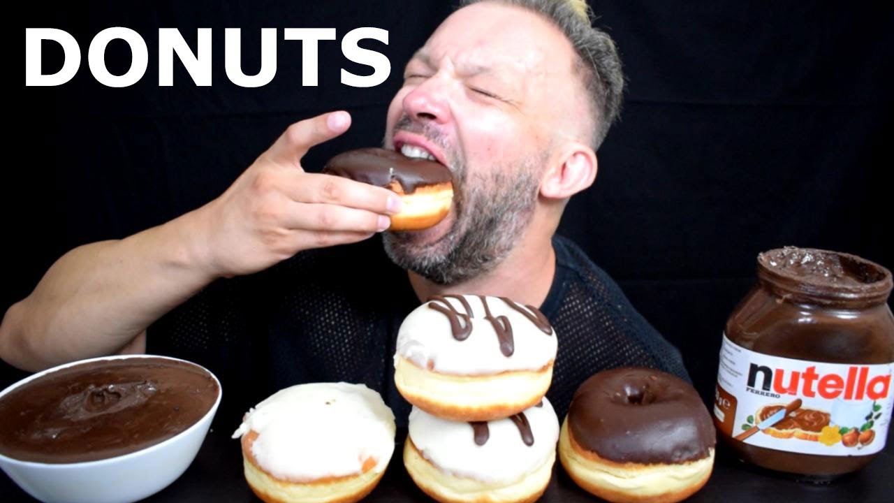 WHITE CHOCOLATE DONUTS VS CHOCOLATE DONUTS NUTELLA DIPPING ASMR MUKBANG DESERT SHOW NO TALKING