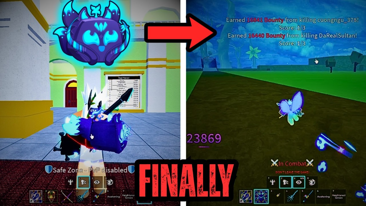 NOOB Finally Eats Kitsune Fruit And Start Destroying Players In Blox Fruit (Bounty Hunting)