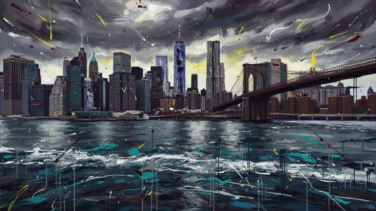 Turn Your TV Into Art | Gestural Action Painting Brooklyn Bridge | 1 Hour of Expressive Brushwork HD