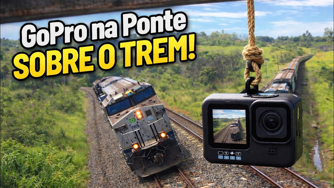 Em quanto o trem se aproximava resolvi deixar minha câmera pendurada por corda em cima do mirante