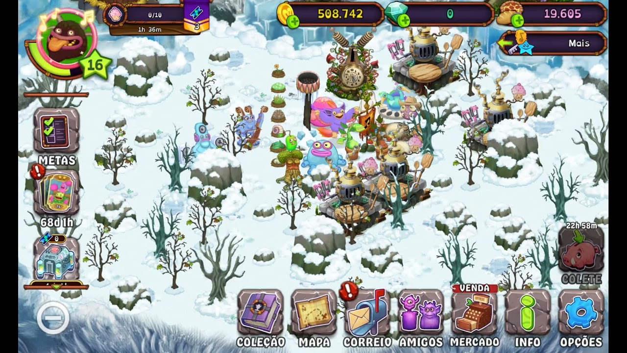 My singing monsters mostrando minhas ilhas