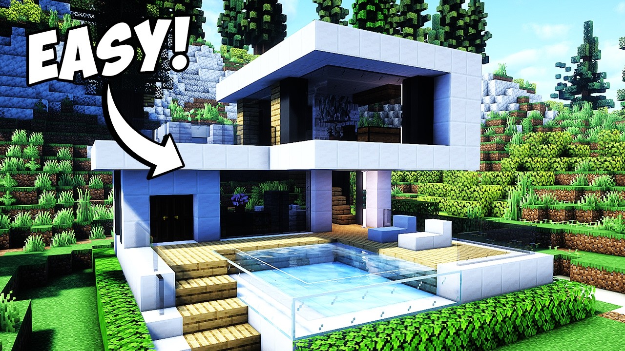 Minecraft: How to Build a Modern House + Interior! Tutorial (Easy to Follow) #8 🏠