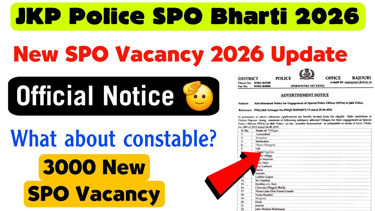 J&K Police SPO Bharti 2026|New SPO Vacancy 2026|Official Notice