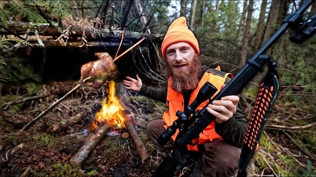 Lost with a 22 Rifle, Hunt for Survival | Build Natural Bush Shelter from Forest Debris (ASMR)
