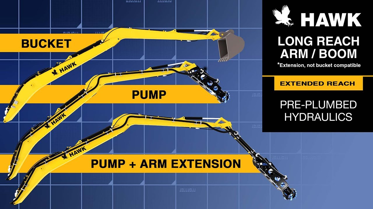 HAWK Excavator - Long Reach Excavator Arms Sticks and Boom - Pre Plumbed Savings