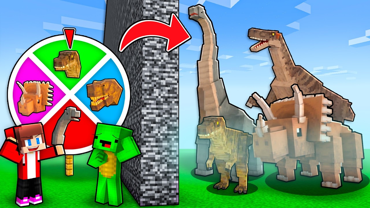 JJ and Mikey: DINOSAURS ROULETTE BATTLE in Minecraft - Maizen