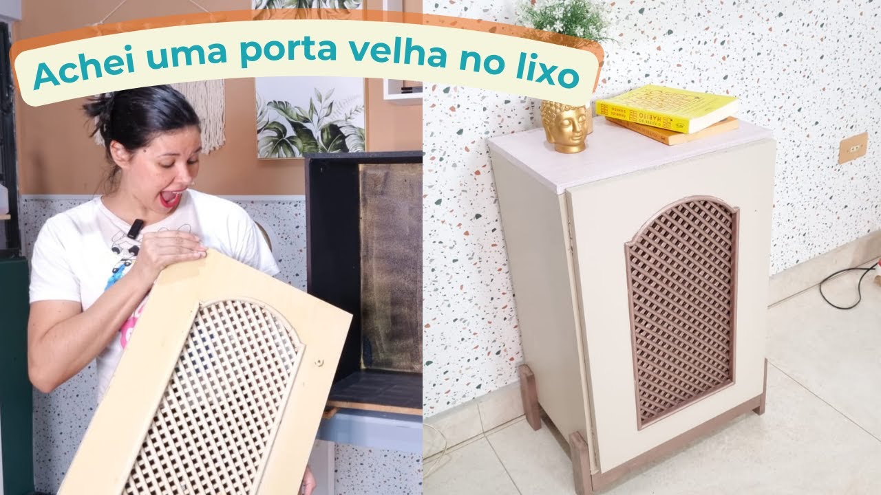 Fiz uma MESINHA DE CABECEIRA com uma porta que estava no lixo e sobra de madeira- DO LIXO AO LUXO