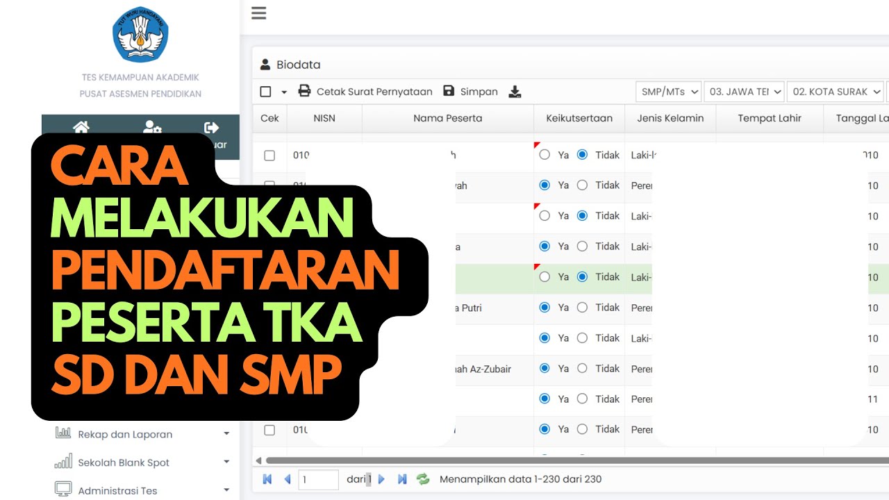 CARA MELAKUKAN PENDAFTARAN PESERTA TKA SD DAN SMP