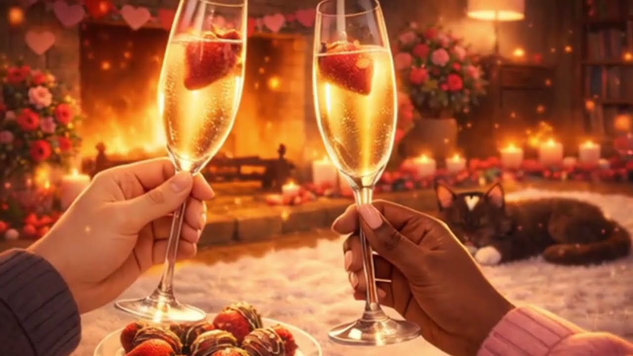 A Perfect Valentine’s Evening 💖🌙 Romantic Lofi & Warm Fireplace Ambience