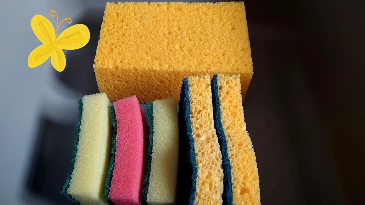 ASMR Dettol Soaked Sponges Squeezing and Ripping 💛🩷💚