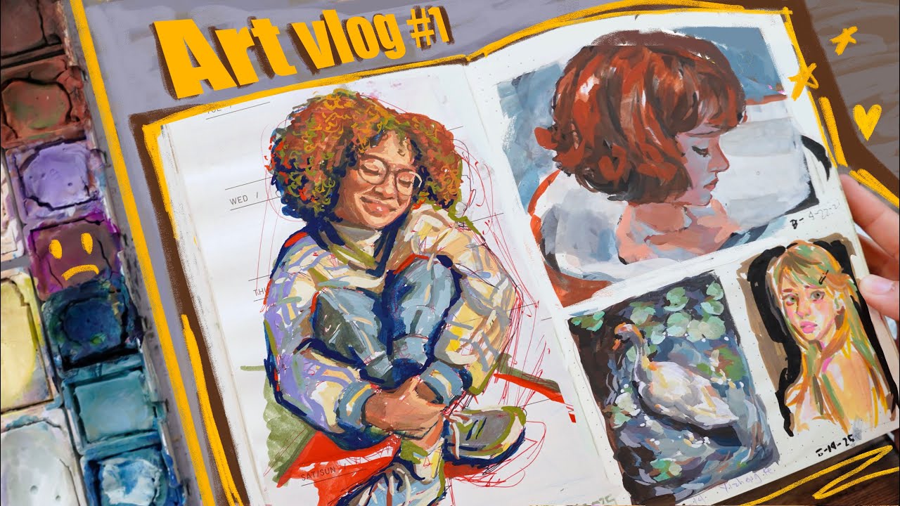 Sketchbook tour + Painting process + Gouache refill | Art vlog #1