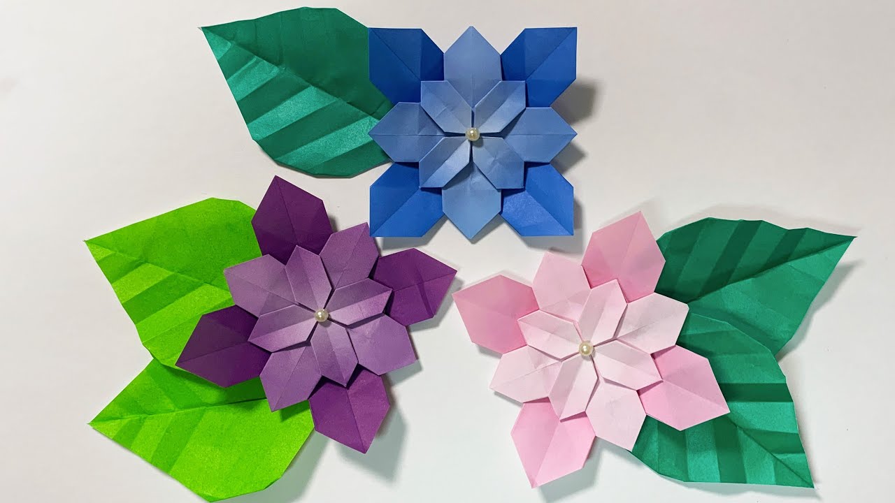 【折り紙2枚】簡単 あじさい　How to make Hydrangea#紫陽花#수국#繡球花#हाइड्रेंजिया#八仙花#hortensia#花#折り方#おりがみ#origami#摺紙#종이