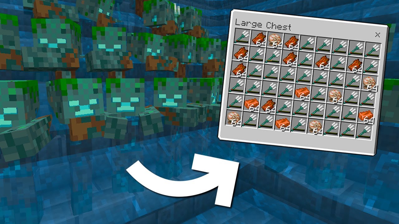 สอนสร้างฟาร์ม Trident & Drowned ใน Minecraft Bedrock Edition 1.19