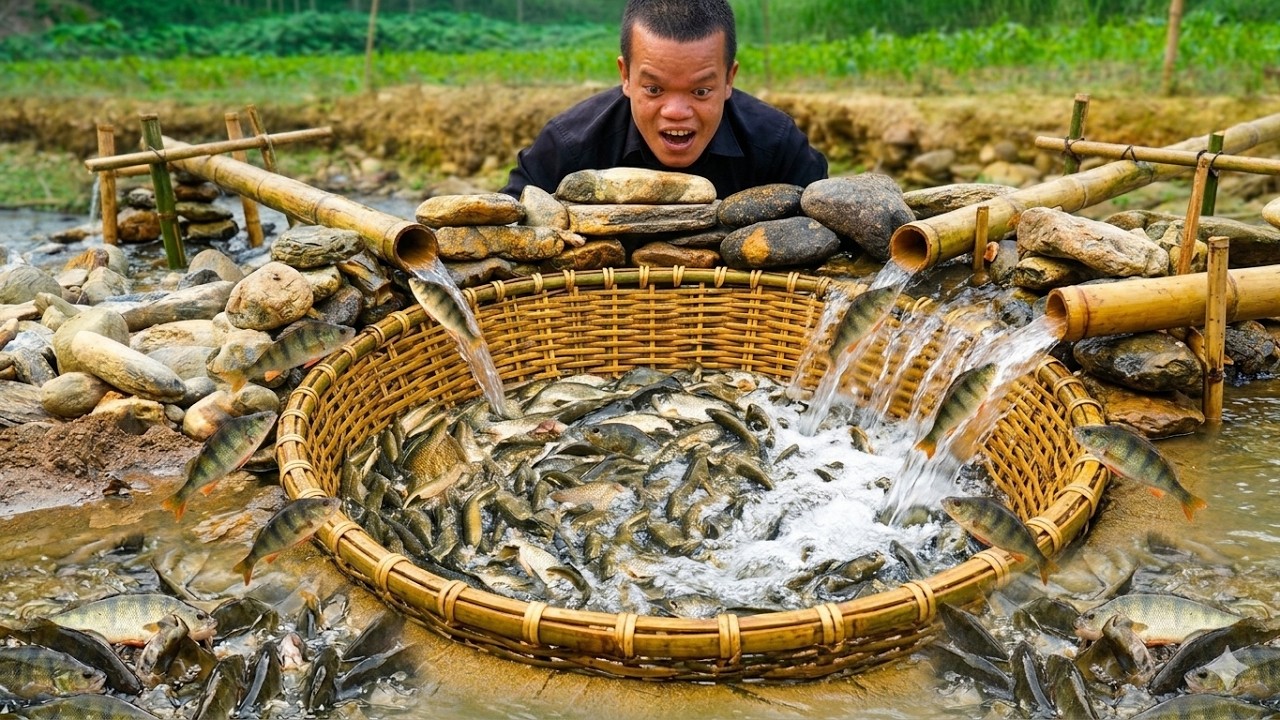 Dwarf Family Catching Fish with a Magic Bamboo Suction Trap!