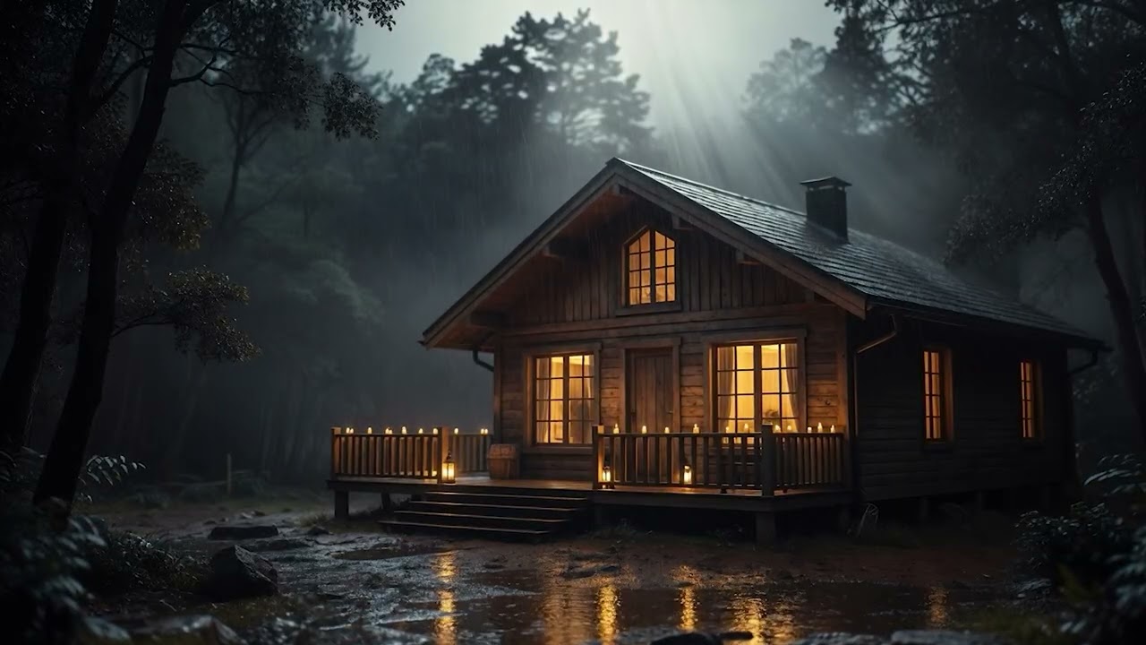 Midnight Cabin Rainstorm | Natural White Noise for Rest