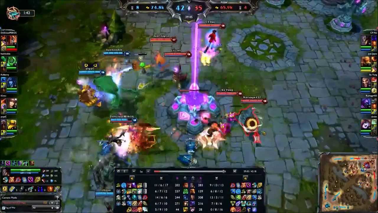 C9 Hai 1v4 Nexus Defense Quadra Kill