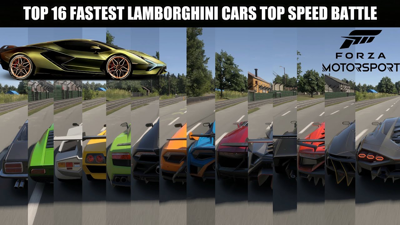 TOP 16 FASTEST LAMBORGHINI's TOP SPEED BATTLE || FORZA MOTORSPORTS 8 (2023) - All Lamborghini Cars