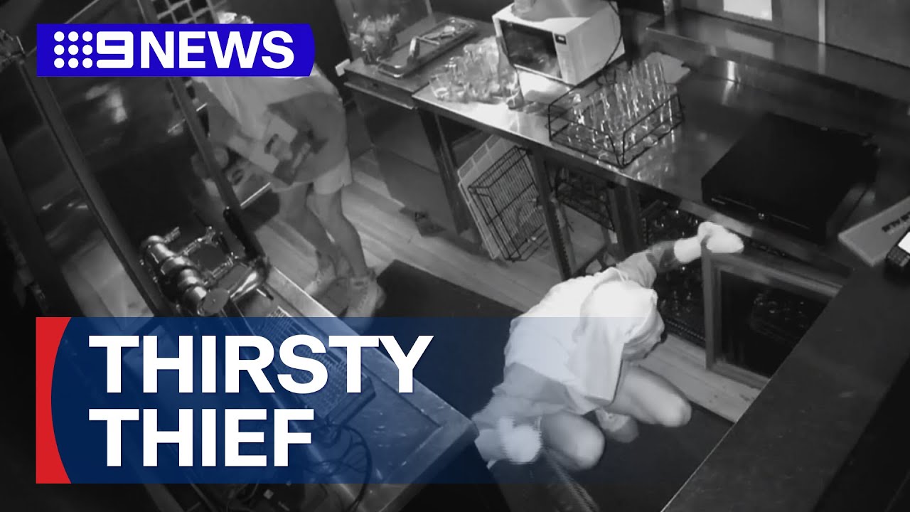 Thirsty thief smashes his way into Gold Coast bar | 9 News Australia