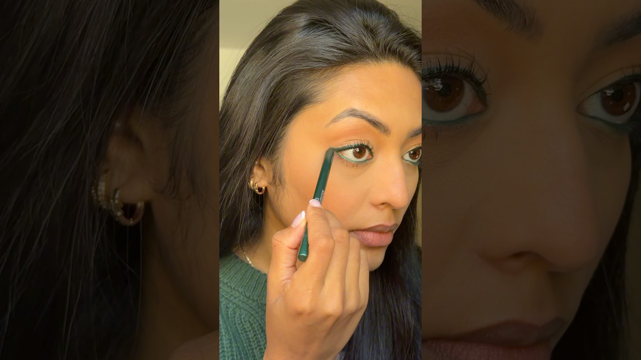 green eyeliner is on my top 3 💚 #makeuptutorial #grwm #desi #browngirl #shorts #lips
