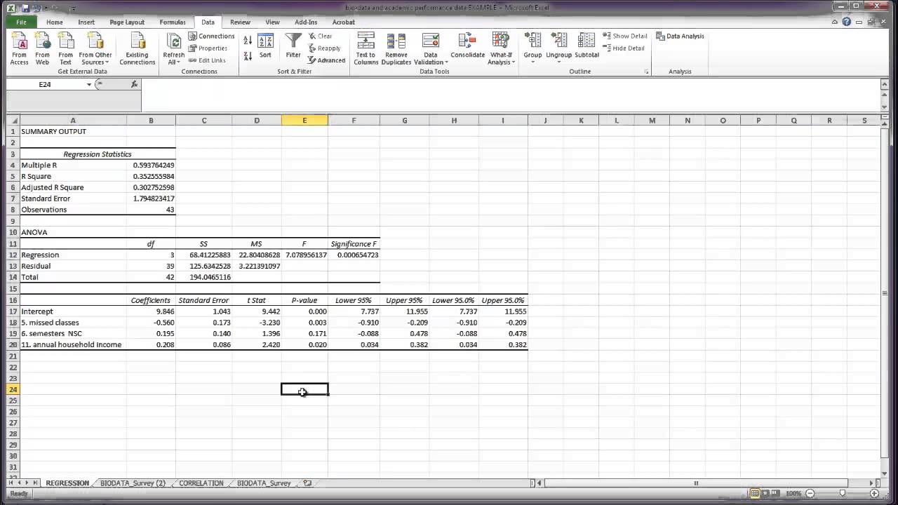 Correlation and Multiple Regression in Excel