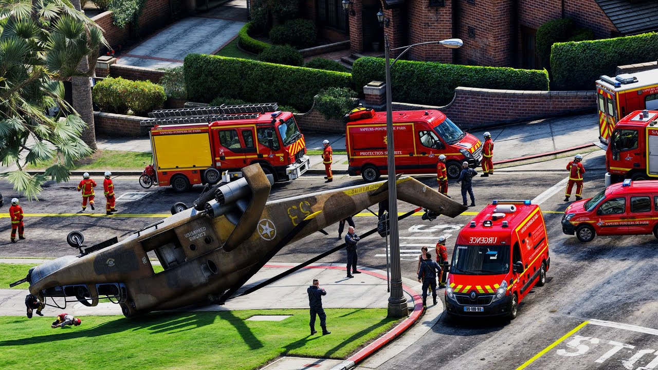 [GTA 5] SPECTACULAIRE ACCIDENT D'H&Eacute;LICOPTERE EN VILLE |  POMPIERS DE PARIS #86