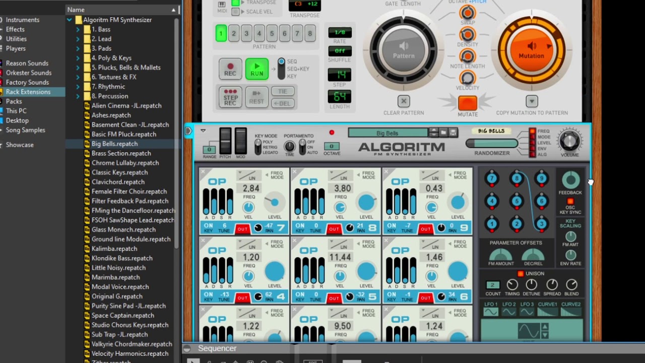 ALGORITM FM Synth for Reason - The BIG Sound Test - Plus Some Uses With Pattern Mutator