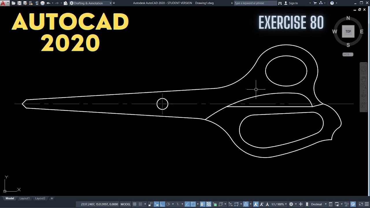 Autocad Makas Çizimi | Autocad Scissors Drawing | Autocad Dibujo de Tijeras | Exercise 80