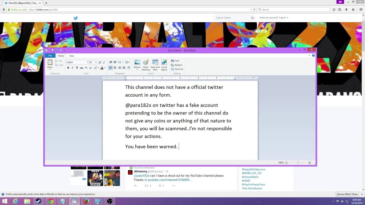 Fake Twitter Account @para182x (Warning to fans)