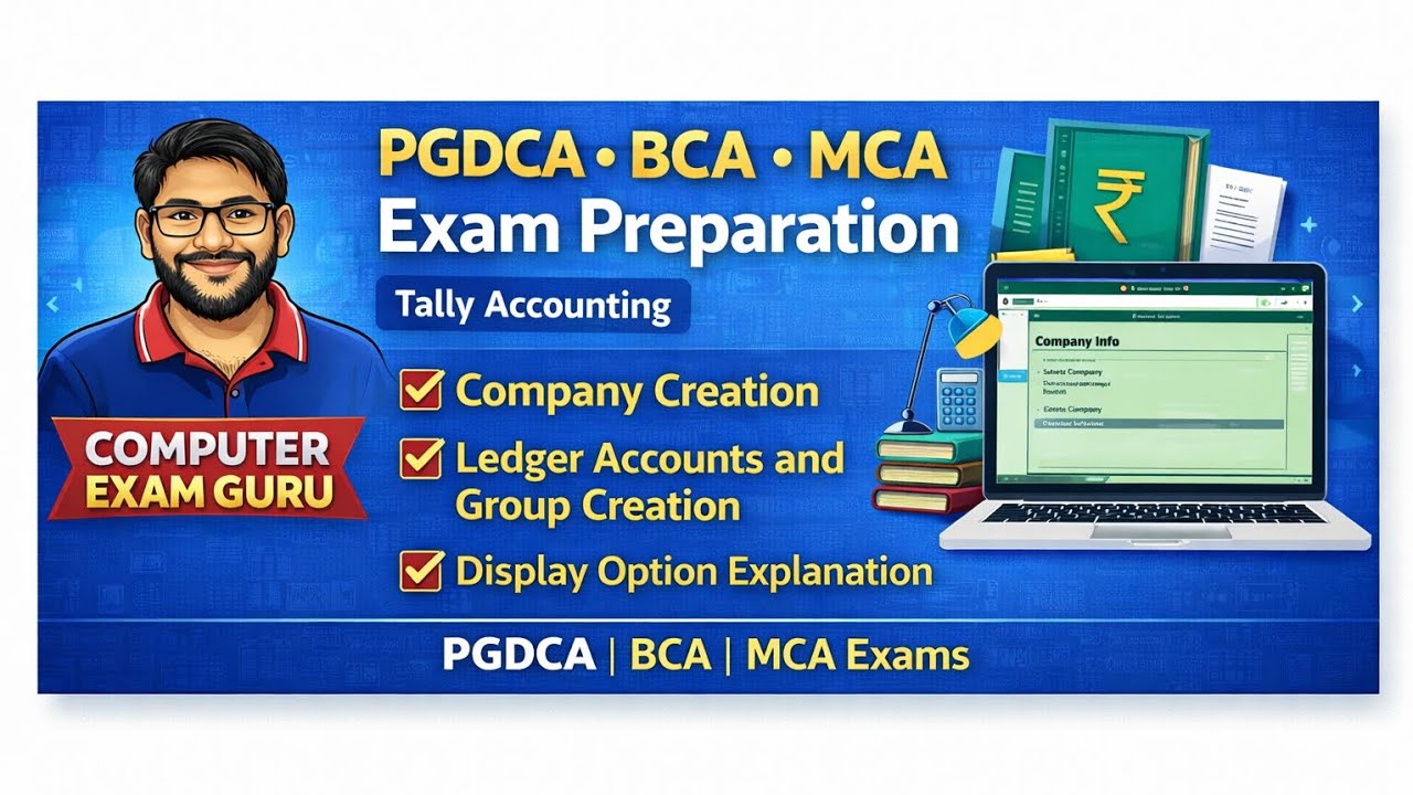Company creation, Ledger accounts and group creation in Tally, Display option in Tally. #pgdca #exam