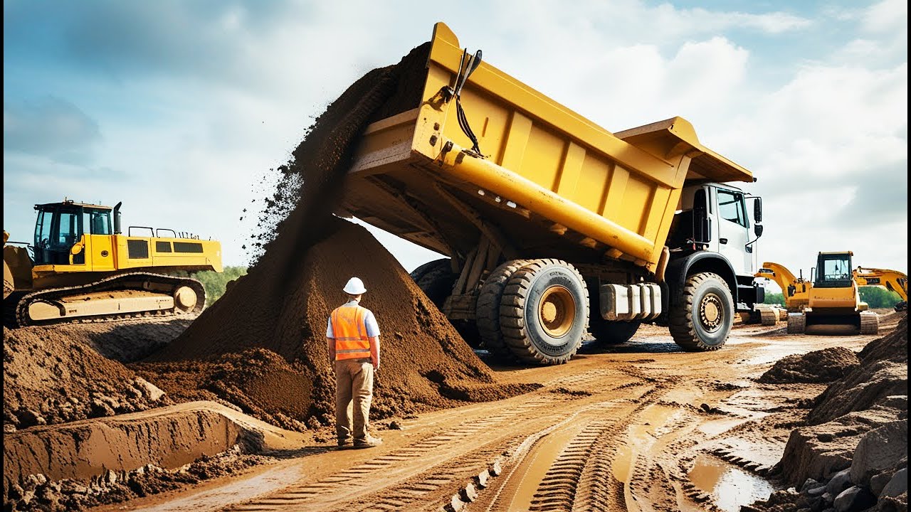 Massive Dump Truck Unloading Dirt at Construction 🔥🔥