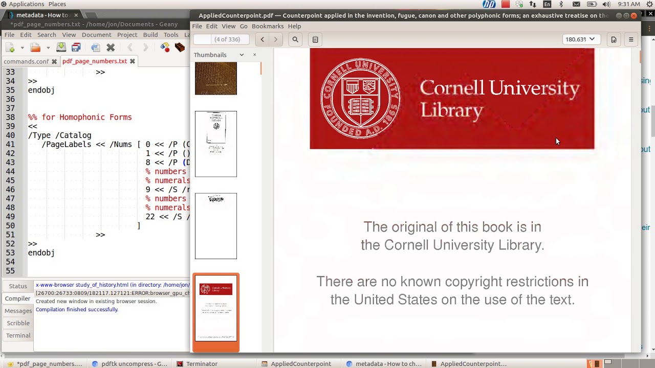 Fix the page numbers in a PDF by using pdftk and inserting Page Labels