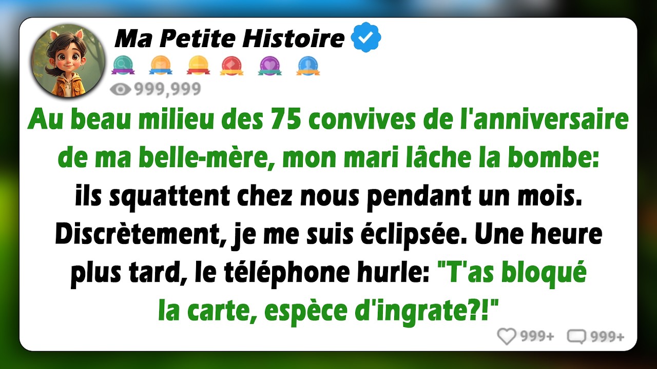 Lors de la fête d'anniversaire de ma belle-mère, où 75 invités étaient présents, mon mari a...