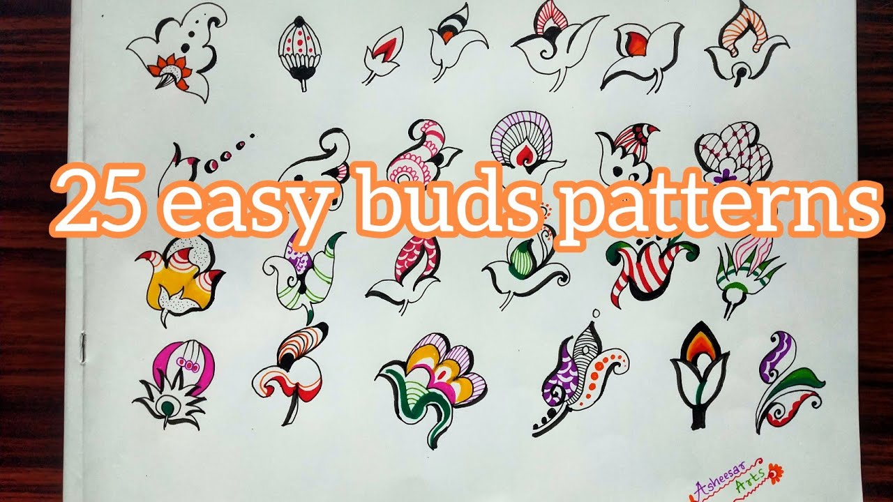 25 types of doodle buds || buds  zentangles || doodle buds patterns|| decorative forms of buds